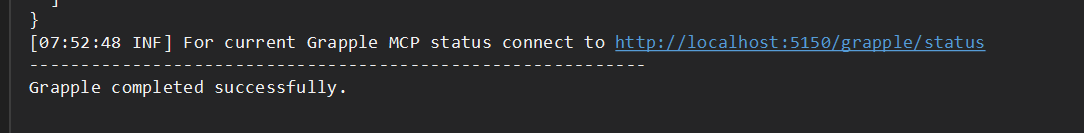 Grapple completed with MCP status URL