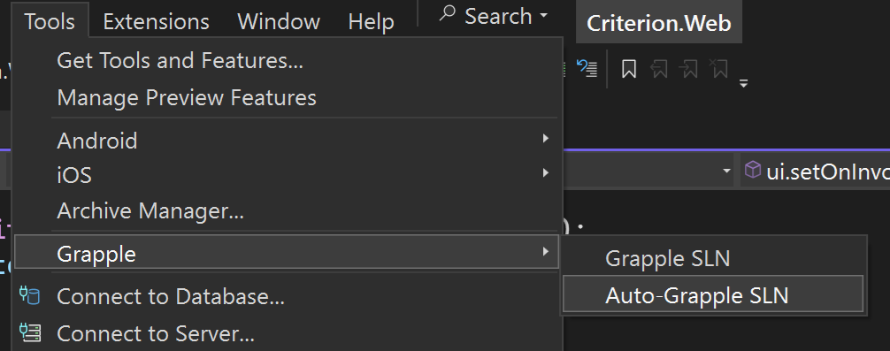 Grapple in VS Tools menu
